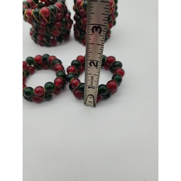 Kemp & Beatly set of 8 Christmas Red & Green Glass Beaded Napkin Ring Holders - Picture 6 of 12